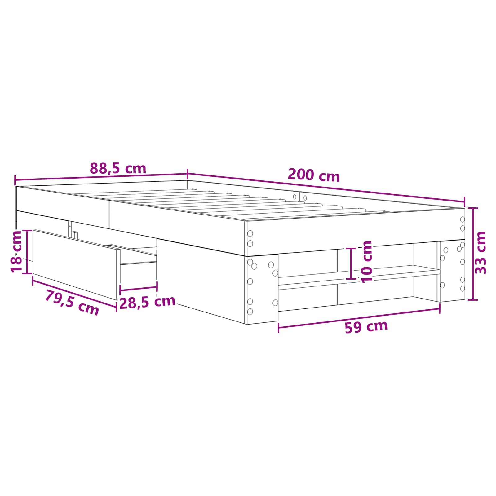 Lovos rėmas su saugojimu su stalčių Artisano ąžuolo 80 x 200 cm