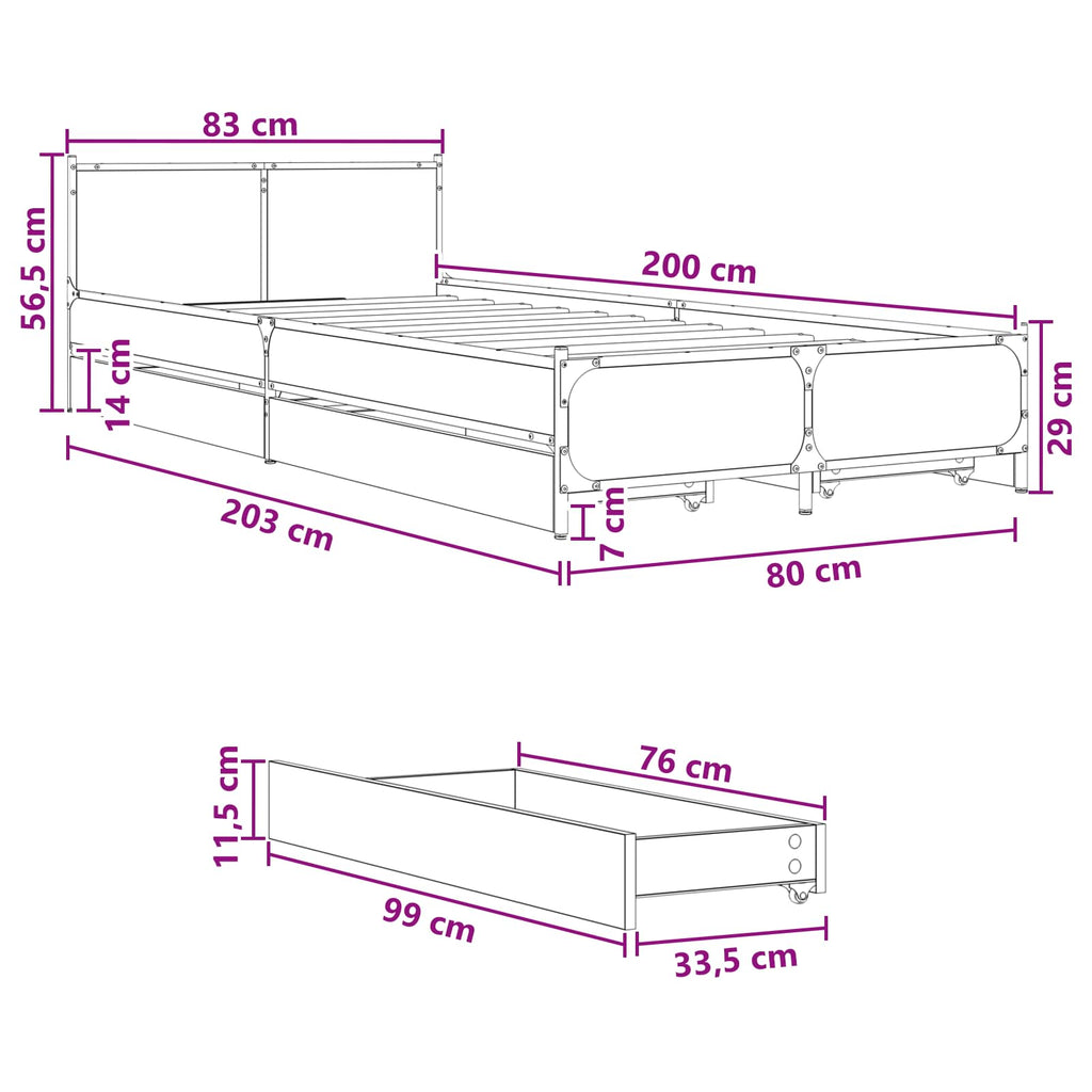 Lovos Rėmas su Galvūgaliu su stalčių Sonoma ąžuolas 80 x 200 cm
