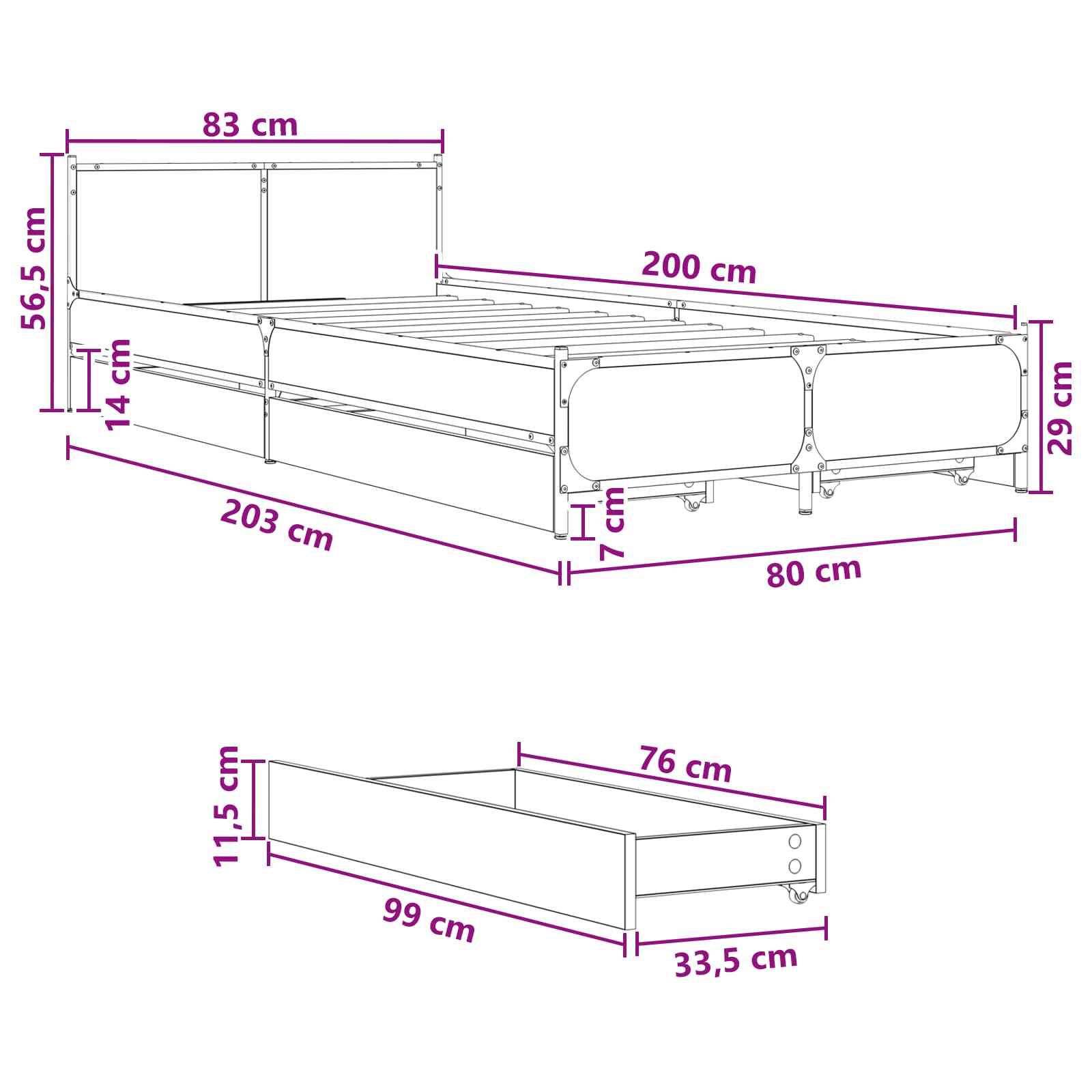 Lovos Rėmas su Galvūgaliu su ratu Artisano ąžuolo 80 x 200 cm
