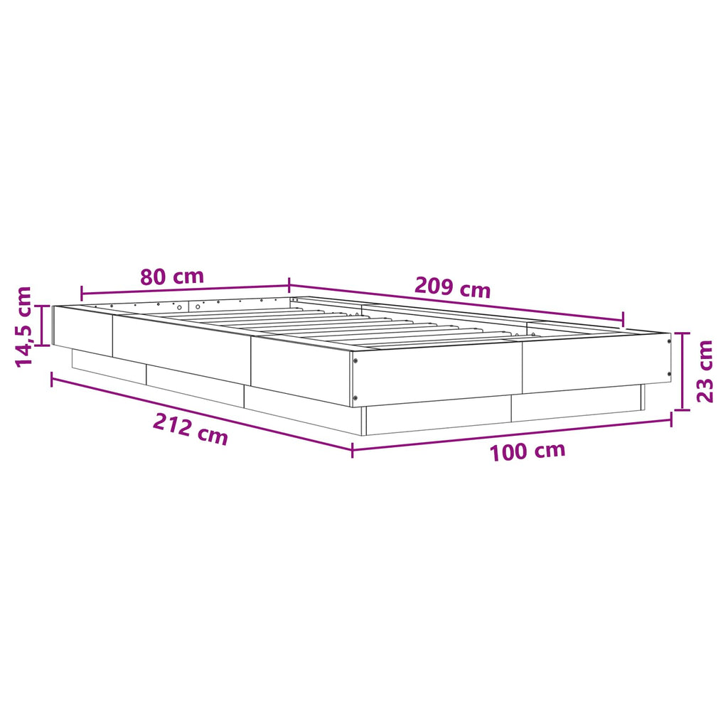 Grindų lovos rėmas Pilka Sonoma 80 x 210 cm Apdirbta mediena