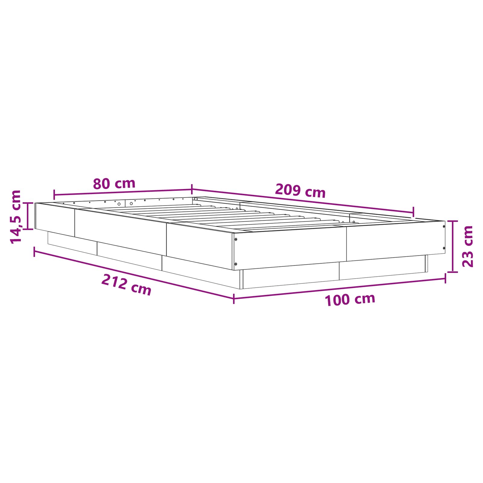 Grindų lovos rėmas Betono pilka 80 x 210 cm Apdirbta mediena
