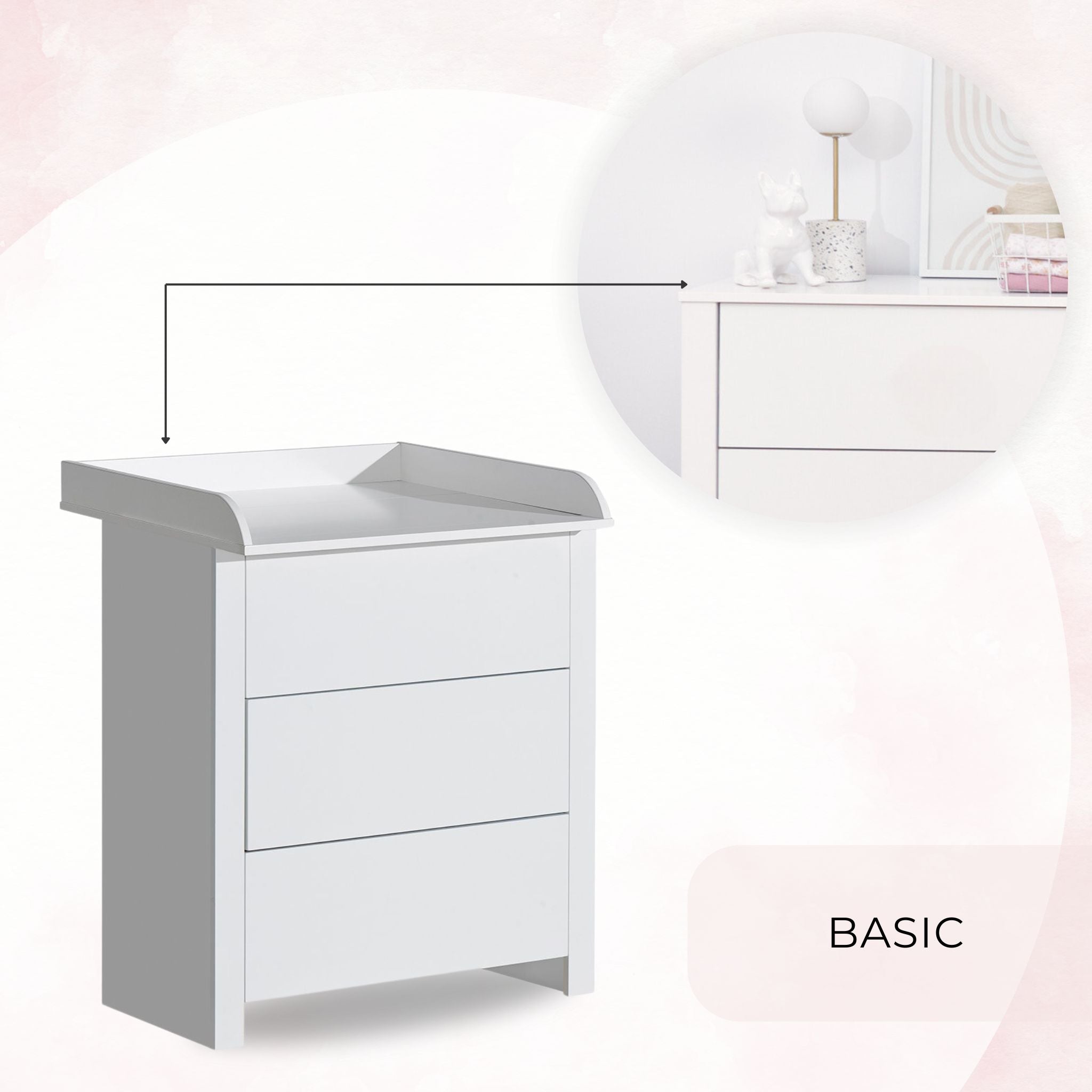 Komoda su vystymo stalu „Basic“, balta