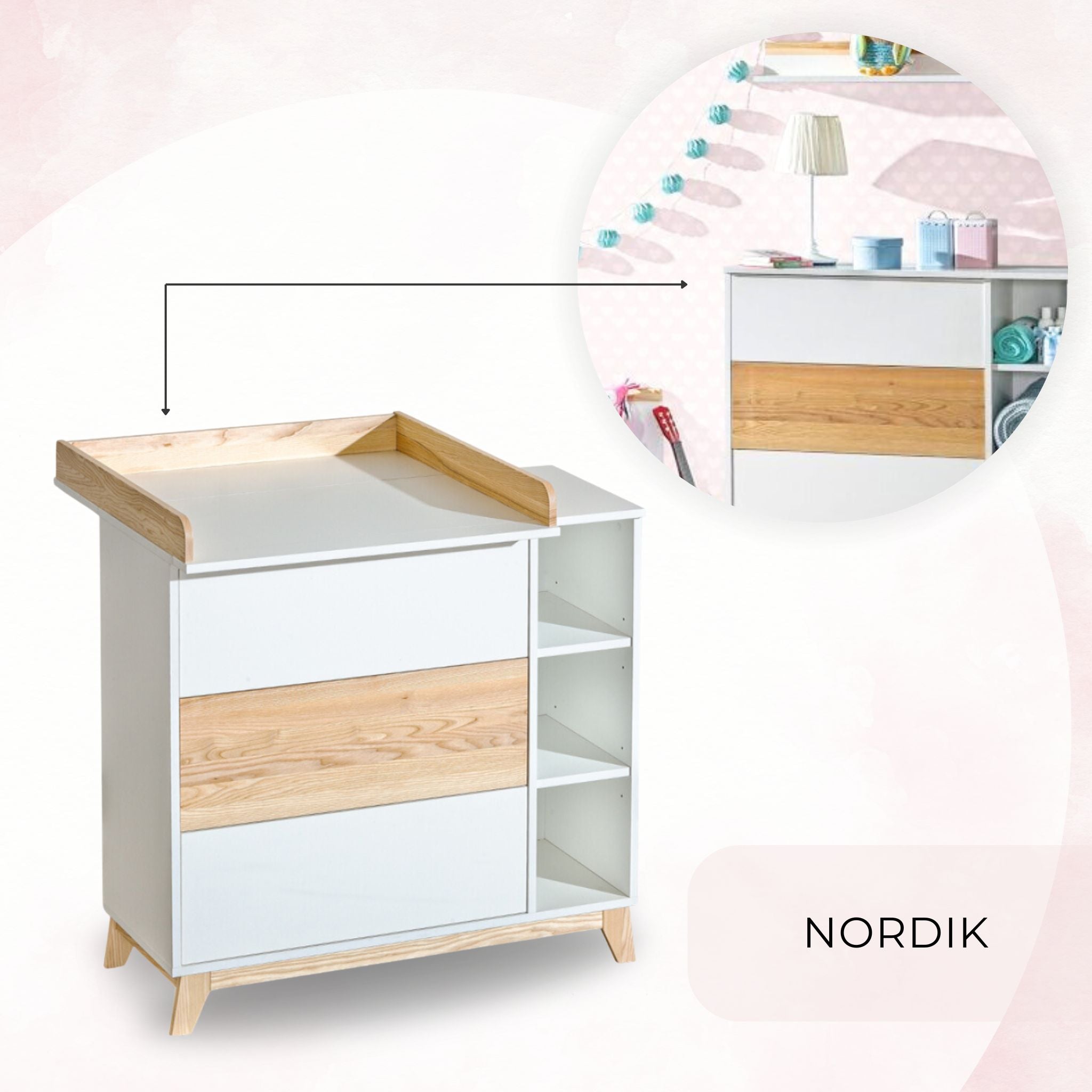 Komoda su vystymo stalu „Nordik“, balta
