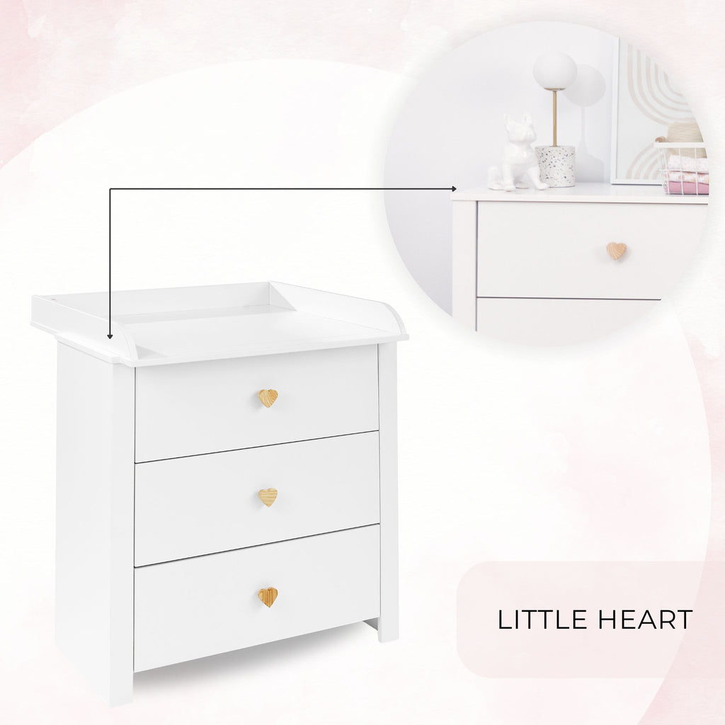 Komoda su vystymo stalu „Little Heart“, balta