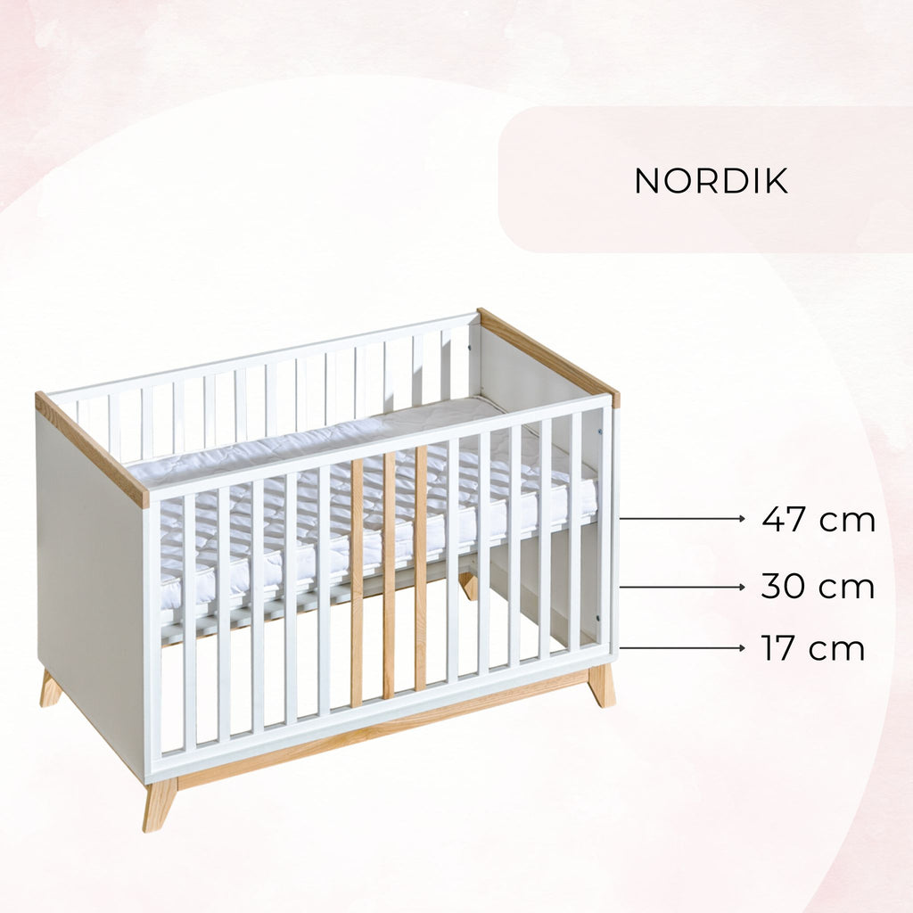 Kūdikio lovelė 120x60 „Nordik“, su sofos funkcija, balta