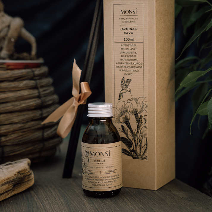 100ml. namų kvapas su lazdelėmis Jazminas ir kava, MONSÍ