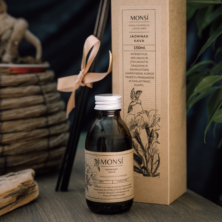 100ml. namų kvapas su lazdelėmis Jazminas ir kava, MONSÍ