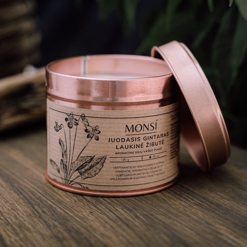 100ml. Aromatinė žvakė Juodasis gintaras + laukinė žibutė, MONSÍ