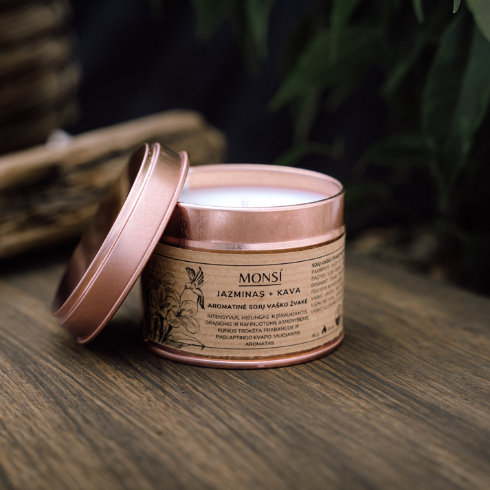 100ml. Aromatinė žvakė Jazminai + kava, MONSÍ